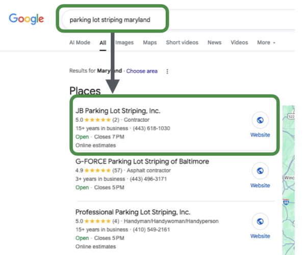 jb parking lot striping - google map