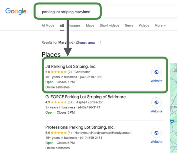 jb parking lot striping - google map